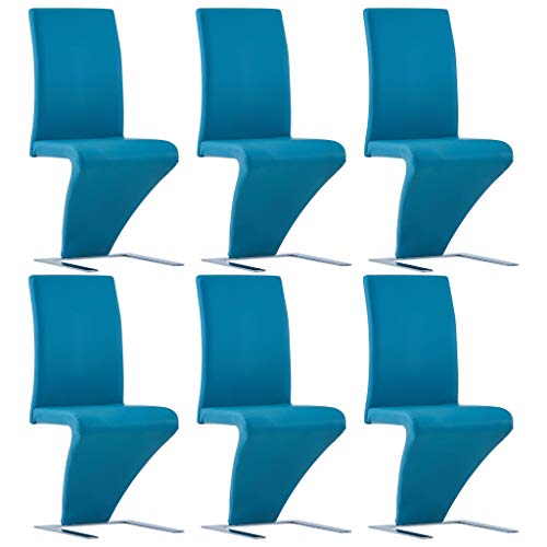 Sillas de Comedor Forma de Zigzag 6 uds Cuero sintético Azul