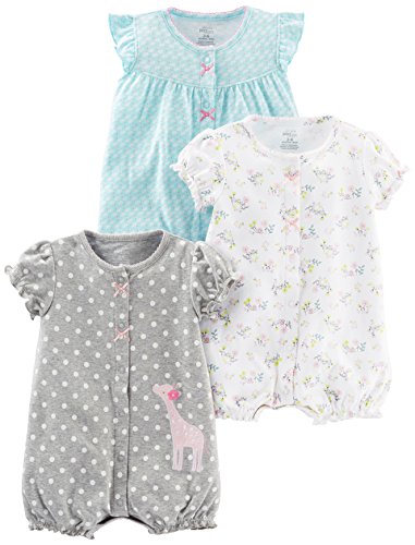 Simple Joys by Carter's Baby Girls paquete de 3 pelele de ajuste ,Blue Swan/White Floral/Gray Dot ,6-9 Meses