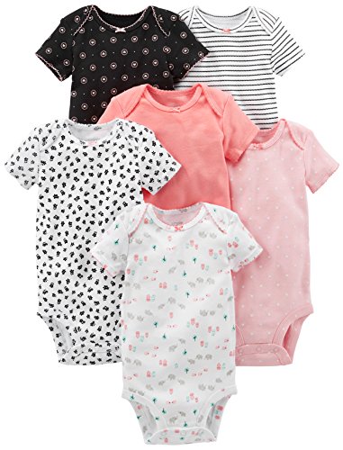 Simple Joys by Carter's Infant-and-Toddler-Bodysuits, Negro, Rosado, Blanco, (Pink, Black/White), 6-9 Meses