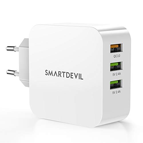 SmartDevil Cargador USB Multipuerto Quick Charge 3.0 36W Enchufe USB [Qualcomm Certificado] Cargador Rapido Cargador Movil para Samsung S9/Note 9/S8/iPhone, LG, Nexus, HTC, iPad y Más