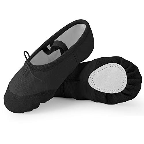 Soudittur Zapatillas de Ballet Suela Partida de Cuero Calzado de Danza para Niña y Mujer Adultos Negras Tallas 39