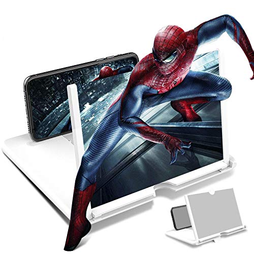 STEBRUAM 12" Lupa de Pantalla 3D HD teléfono Inteligente Lupa Pantalla de proyector para películas,Videos y Juegos Soporte de teléfono Plegable con Amplificador de Pantalla (Blanco)