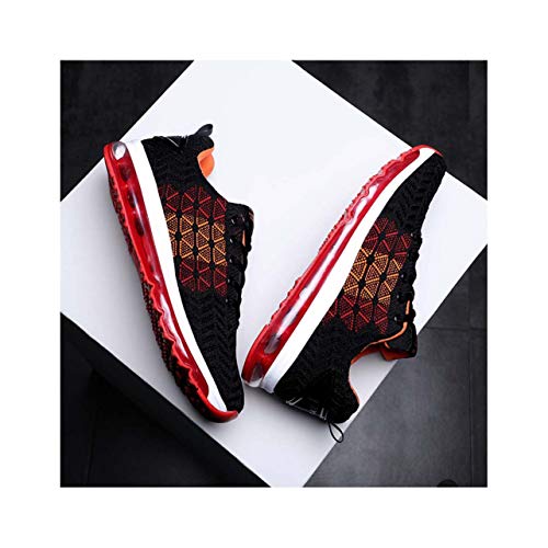 Stong&sexy 2019 Men Summer Casual Shoes Outdoor Breathable Lace up Shoes Men Sneakers Mesh Shoes Air Cushion Male Non-Slip Shoes Black Red 8.5