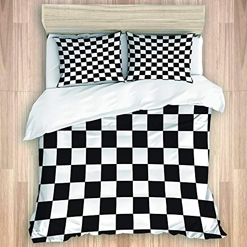 SUGARHE Bedding Juego Funda Edredón,Blanco Negro Abstracto geométrico Infinito Cuadrado Deporte Moderno Cuadros Fondo Cuadros ajedrez,Funda Nórdico Fundas Almohada Cama 140x200cm+Almohada 50X80cm