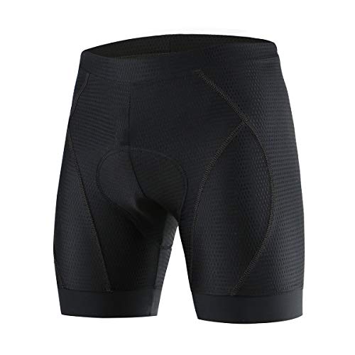 SUUKAA Mujer/Hombres Unisexo Ropa Interior de Bicicleta estáticas y de Spinning con 5D Gel Acolchado MTB Ciclismo Pantalones Cortos (Negro, 2XL)