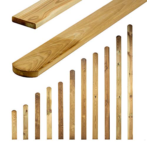 Tableros de valla con cabeza redonda, 11 tamaños, 120 cm de alto, listones de madera impregnados para valla de madera, valla de listones de madera, valla de jardín y valla de frisa.