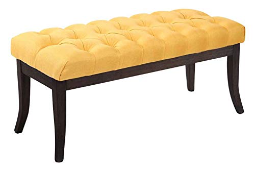 Taburete Pie De Cama Ramses En Tela | Banqueta Altura De Asiento: 46 cm | Banco De Entrada con Base En Madera Oscura Antigua I Color:, Color:Amarillo, Tamaño:100 cm