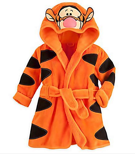 Talla 110-3/4 años - Tigre - Tigre - Naranja - Bata - Albornoz - para Dormitorio - Noche - Pijama - niño - Forro Polar Suave - con Capucha - Personajes