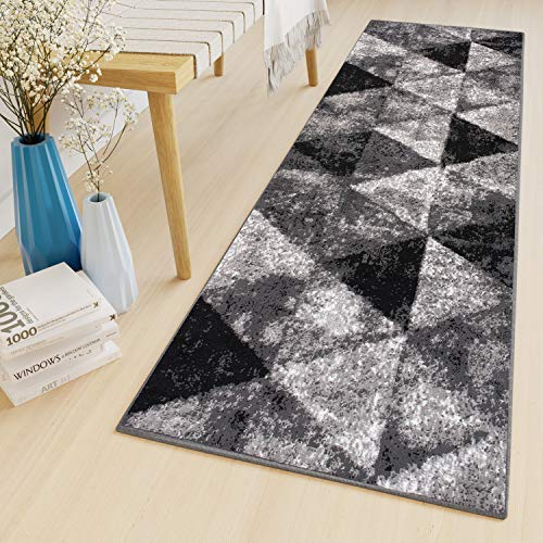 Tapiso Luxury Alfombra de Pasillo Cocina Escalera Diseño Moderno Gris Negro Mosaico Fina Suave por Metros 100 x 720 cm