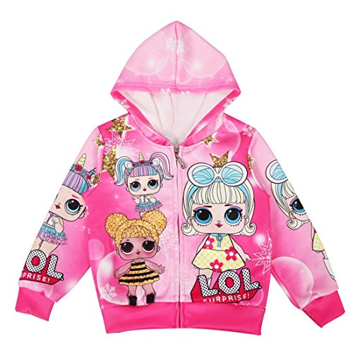 Thombase LOL Dolls Girls Chaquetas Navidad Navidad Sudaderas con Capucha Abrigo Big Dot Cartoon 3-8Years (rojo1, 140 (7-8 años))