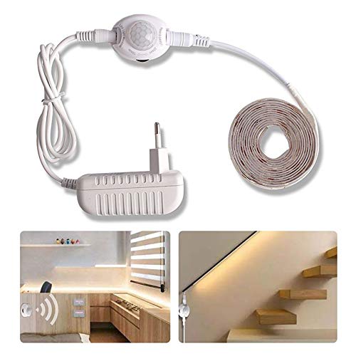 Tiras LED con Sensor de Movimiento PIR inalámbrico, Luces Debajo del gabinete, 12 V, Blanco cálido, Impermeable, Armario, Cocina, Cinta LED, lámpara de Noche (Color : Warm White, Size : 3M)