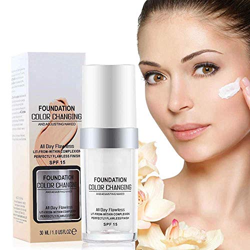 TLM Crema de cubierta correctora, maquillaje de base de cambio de color impecable, base de maquillaje de tono de piel caliente Base líquida líquida hidratante de cara desnuda para mujeres y niñas