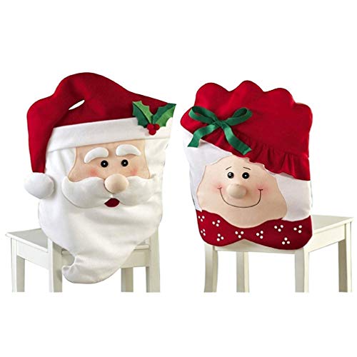 TMEOG Cubierta de la Silla de Navidad, Creativo Lindo Fundas para Sillas Fiesta en Casa Cena Cocina Mesa EE Comedor Asiento Trasero Decoración del Partido Regalo (Mr&Mrs Santa, 44 * 74cm+44 * 54cm)