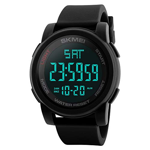 TONSHEN Hombre Grande Digital Relojes Impermeable 50M Resistente al Agua LED Electrónica Multifuncional Doble Tiempo Cronómetro Alarma Militar Outdoor Deportivo Reloj (Negro)