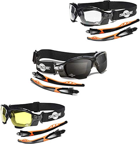 ToolFreak Spoggles Gafas de Seguridad de Trabajo y Deporte, Cristales Tintados Amarillos, Transparentes y Ahumados, Acolchadas con Espuma, Oferta de Paquete