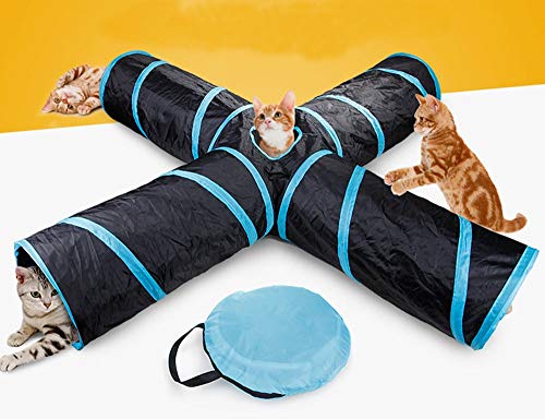 Toomett Túnel de gato de 4 vías, gran interior y exterior, plegable, juguete para mascotas, tubo de túnel arrugado con bolsa de almacenamiento para gato, perro, cachorro, gatito, conejo #29844