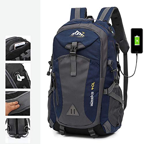 Topashe Ergonómica para Viajes Excursiones Acampadas Trekking,Bolsa de Viaje con Carga USB, Bolsa de montañismo portátil 40L-Blue A_Standard Edition,Impermeable Mochila de Marcha Trekking