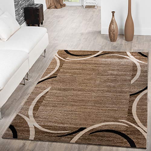 T&T Design Alfombra De Salón Económica con Ribete Motivo Semicírculos Jaspeada Marrón Beige, Größe:160x220 cm