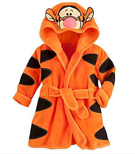 Túnica de Tigre - Albornoz de Tigre para el Dormitorio - Noche - Pijama - niño - Forro Polar Suave - con Capucha - Personajes - Talla 110-3/4 años - Naranja