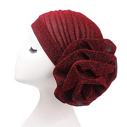 Turban Beanie Hat Estilo señoras de la Manera Montaje Sombrero es Adecuado for Cualquier ocasión de la Mujer Brillante Seda Venda de la Flor del Sombrero Gorras del sueño del Beanie