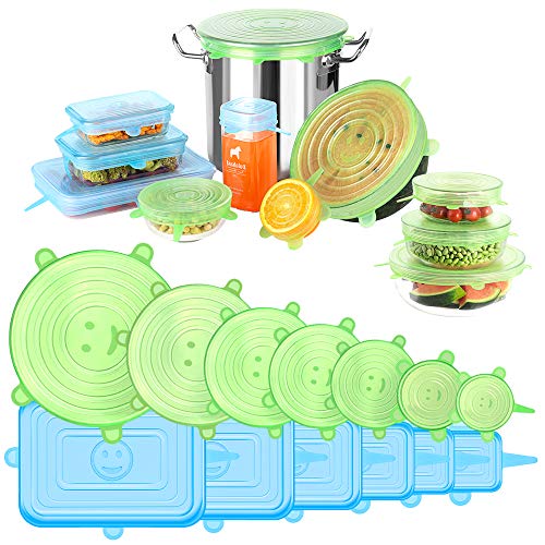 UOON Tapas de Silicona Elásticas 13pcs Tapas de Silicona Reutilizables Ecológicas para Alimentos Tapas Expansibles Rectangulares y Redondas para Varios Contenedores, Platos, Tazones, Latas