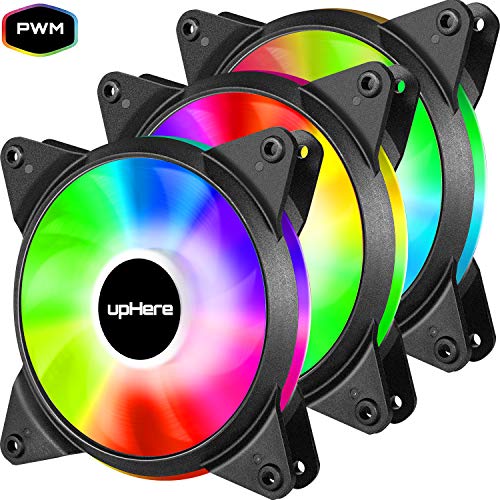 upHere 4-Pin PWM 120mm Colorido LED Ventilador para Caja de Ordenador, Silencioso -Paquete de 3(T4CF4-3)