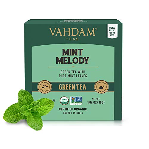 VAHDAM, té verde menta, (30 bolsitas de té) | JARDIN FRESCO menta Bolsa de te verde | TÉ VERDE DE HOJA LARGA Hojas | 100% NATURAL de menta y hojas de menta | 15 bolsitas de té Pirámide menta