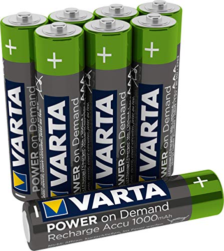 Varta Ready2Use - Pilas Recargables AAA Micro 1000 mAh Ni-Mh Recargables sin Efecto Memoria, Listo para Usar, 8 Unidades