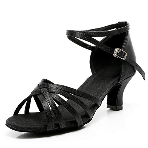 VASHCAME-Zapatos de Baile Latino de Tacón Alto/Medio para Mujer Negro 37 (Tacón-5cm)