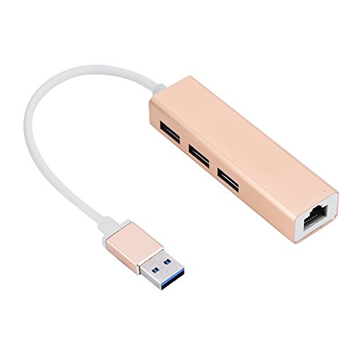 Vbestlife Adaptador Hub USB 3.0 a 3 Puertos Gigabit Ethernet LAN RJ45 Adaptador Tarjeta de Red Externa Material Aleación de Aluminiopara para PC Portátil Gold