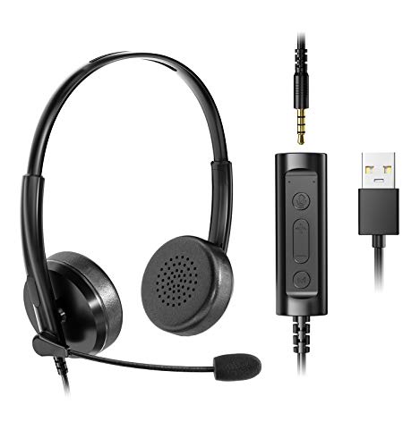 VddSmm Auriculares USB para PC con Función de Control de Micrófono, Auriculares Estéreo para Llamadas de Red, Llamadas de Computadora Remota en Oficinas Comerciales.