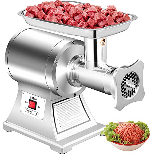 VEVOR Picadora Eléctrica de Carne de Acero Inoxidable 1100 W, Picadora de Carne de 193 r/min, Trituradora de Alimento, Máquina Picar Carne Comercial Moler Carne hasta 250 kg Peso Bruto 24 kg