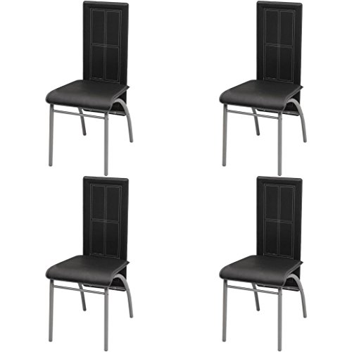 vidaXL 4X Sillas de Salón Comedor de Cuero Artifical Negro Estructura de Acero