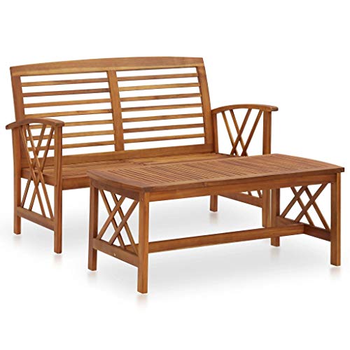 vidaXL Madera Maciza de Acacia Juego de Muebles de Jardín 2 Piezas Butaca Asiento Exterior Patio Elástica Estable Duradera Sofá Salón