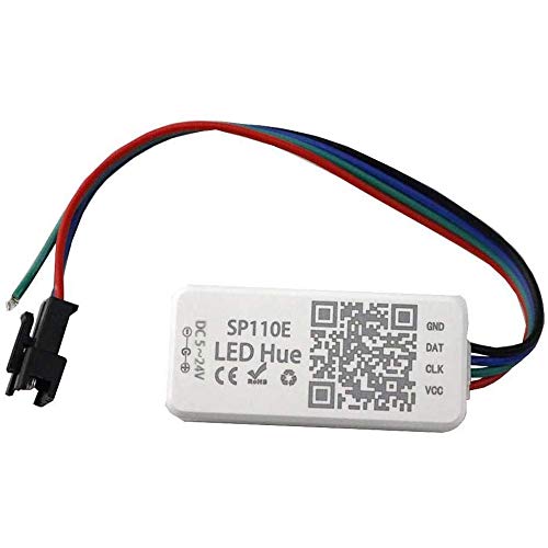 VIPMOON DC 5-24V SP110E Controlador Bluetooth, Controlador de luz Bluetooth Aplicación Smart iOS/Android 1024 píxeles para WS2811, WS2812B, WS2813, SK9822, APA102 RGB/RGBW Luz de tira LED