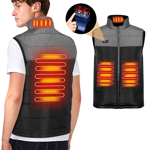 Wchiuoe Chaleco térmico eléctrico, Interruptor de Control Dual de Carga Chaqueta térmica Liviana con 4 Zonas de Calentamiento y 3 ajustes de Temperatura para Calentador Corporal en Invierno (M)