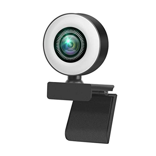 Webcam con Microfono para PC,Webcam PC con Anillo de luz 3 Niveles de Brillo Ajustable, Cámara Web HD 2K Rotación 360°Micrófono con Cancelación de Ruido Webcam PCCompatible con PC Desktop Laptop etc