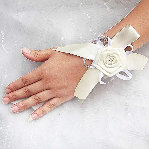 weichuang Pulsera de raso de seda de marfil con flores artificiales para la muñeca de boda, ramillete de novia, dama de honor, flores y ramillete de flores (color: SW076)