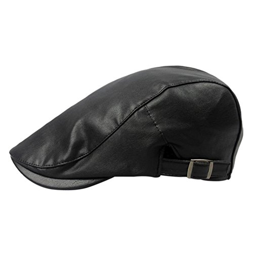 Wicemoon Sombrero de Boina de Hombre Gorra de Cuero de PU Sombrero de Invierno A Prueba de Viento Negro 55-60 CM