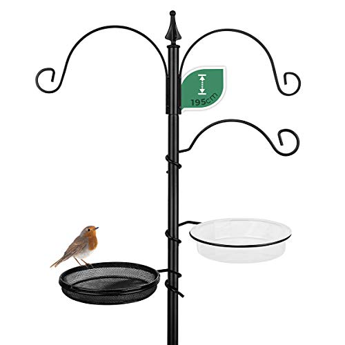 WILDLIFE FRIEND I Comedero de metal resistente a la intemperie – Juego completo incluye bebedero para pájaros y plato de pienso, gusanos de harina, cacahuetes, baño para pájaros, 195 cm [negro]