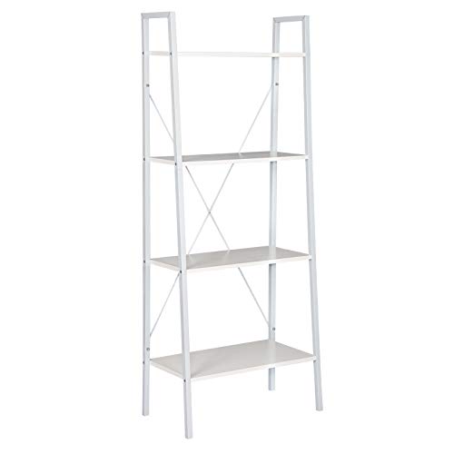 WOLTU Estantería Escalera Librería Organizador Multifuncional con 4 Estantes para Sala de Estar Blanco RGB9283ws