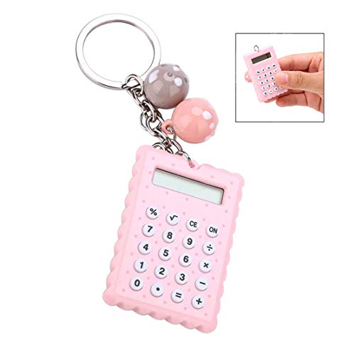 XLKJ Mini Calculadora Portátil, Calculadora Infantil Lindo Estilo Forma de Galleta de Llavero para Estudiantes y Oficina,Rosado