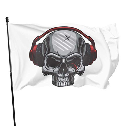 Yaxinduobao DJ Skull with Headphones Decorative Banderas de jardín Outdoor Artificial Flag For Home Garden Yard Decorations 3x5 Ft