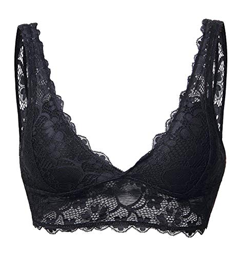 YIANNA Mujer Sujetador Bralette Encaje con Relleno Retirable Sujetadores Top sin Aro Push up Lace Bra Negro, 7120 Size XL