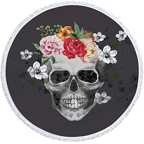 Yinghesheng Calavera Cráneo Flores Toalla de Playa Grande Redondo Microfibra Toalla de Playa Manta Toalla Mantel de Picnic Pared Alfombra para Yoga 150 cm,Skull 2