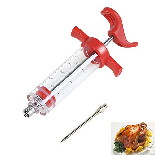 YISUYA Juego de jeringa para marinar, jeringa de zumo para asar, 30 ml, jeringa para condimentos, para carne, barbacoa, acero inoxidable, jeringa para salsa y especias, longitud 22 cm