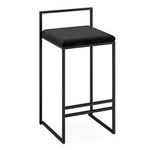 YUANP Taburetes De Bar Silla De Bar De Altura De Barra con Respaldo De Terciopelo Cocina Comedor Silla De Café Base De Marco De Acero De Metal Resistente para Interiores Y Exteriores,Black-65cm