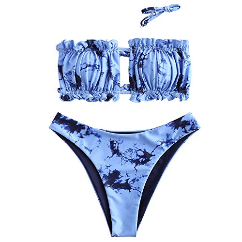 ZAFUL - Conjunto de bikini para mujer, banda sin tirantes con cordón y traje de baño de color liso con rouches Multi-d S