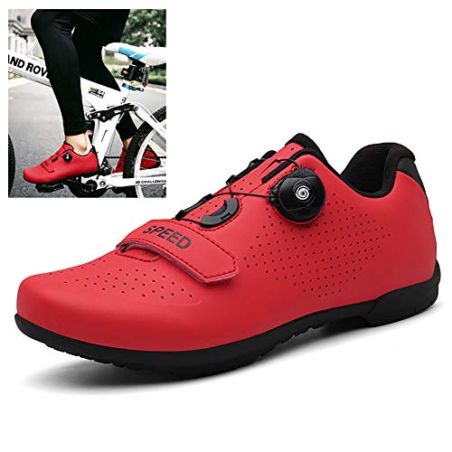 Zapatillas De Ciclismo MTB con Suela de Carbono de y Cierre Rotativo de Alta Precisión para Una Sujeción para Ciclismo Carrera Escalada Zapatos Al Aire Libre Transpirable,Rojo,36