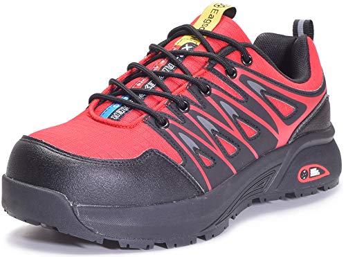 Zapatos de Seguridad para Hombre Zapatillas de Trabajo con Puntera de Acero,Calzado de Industrial y Deportiva,Rojo,42